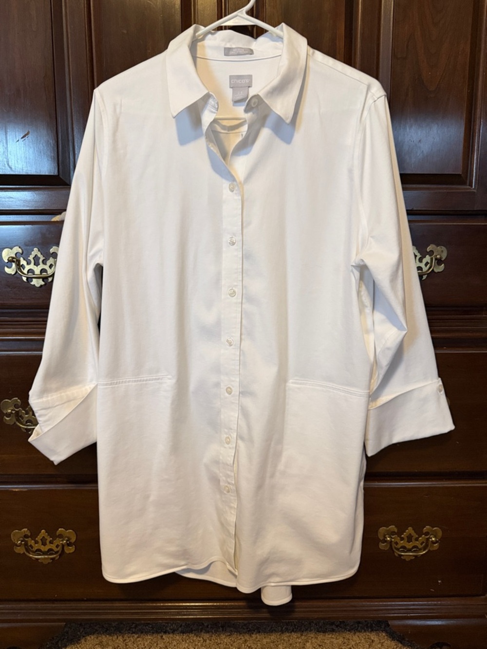 Chico's Women's No Iron Stretch Casual Tunic in Optic White
